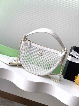 Chanel Pouch, Mesh, shiny lambskin & gold-tone metal, AP4673 white - Default Title - View 1