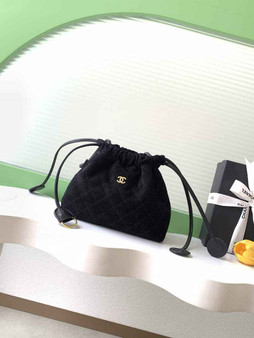 Chanel Clutch with leather strap, AP5227 Suede Calfskin black - Default Title - View 1
