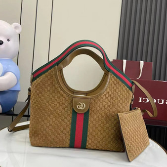 Gucci Giglio small tote bag ‎860845 Brown GG suede