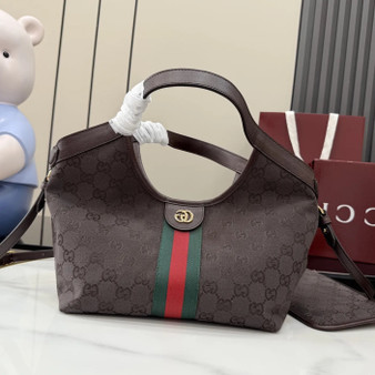 Gucci Giglio small tote bag ‎860845 Dark brown GG canvas