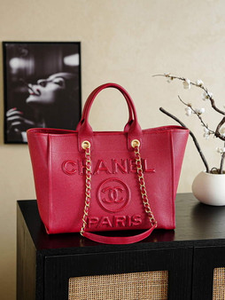 Chanel Shopping Bag, AS3351 Grained Calfskin Red