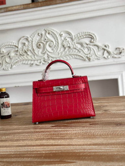 Hermes Kelly Bag 19cm Calfskin Red Silver