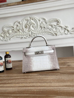 Hermes Kelly Bag 19cm Calfskin Beige Silver