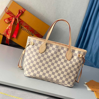 Louis Vuitton Neverfull PM Bag N41606 Damier Azur Canvas Pink