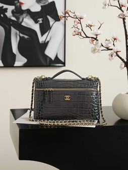 Chanel Large Vanity with chain, AP5347 Crocodile Dark Gray