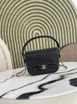 Chanel Mini Flap Bag with Top Handle, AS6424 Crocodile Gray