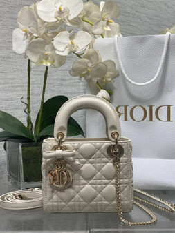 Mini Lady Dior Bag with Chain, M0505 Beige Cannage Lambskin