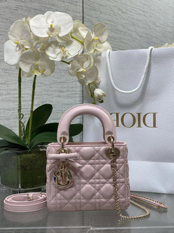 Mini Lady Dior Bag with Chain, M0505 Light Pink Cannage Lambskin