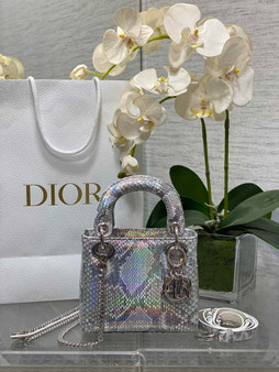 Mini Lady Dior Bag M0505 Silver Snake Leather