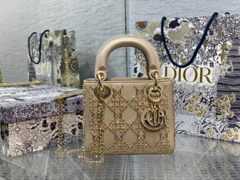 Mini Lady Dior Bag M0505 Apricot Lambskin M916
