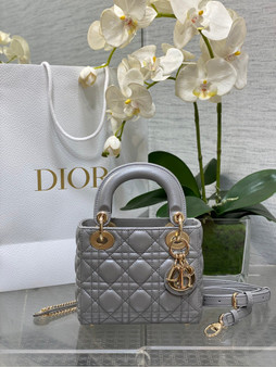 Mini Lady Dior Bag M0505 Gray Cannage Lambskin