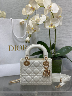 Mini Lady Dior Bag M0505 White Cannage Lambskin