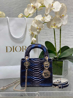 Mini Lady Dior Bag M0505 Blue Snake Leather