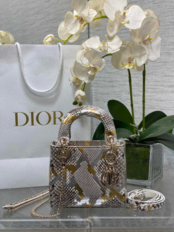 Mini Lady Dior Bag M0505 Gold Silver Snake Leather