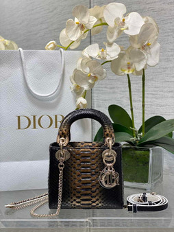 Mini Lady Dior Bag M0505 Gold Black Snake Leather