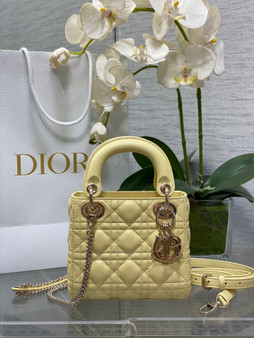 Mini Lady Dior Bag M0505 Light Yellow Cannage Lambskin