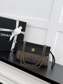 Chanel Large Flap Bag, AS6427 Calfskin Black Cotton