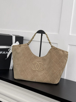 Chanel Shopping Bag, AS6475 Suede Calfskin Apricot