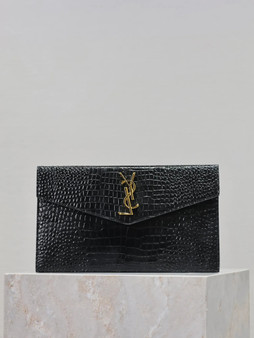 YSL UPTOWN pouch, 5657391 in crocodile shiny leather black gold