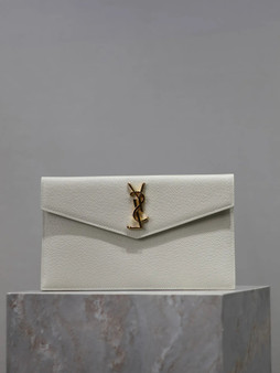 YSL UPTOWN pouch, 5657391  in grain de poudre leather white