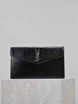 YSL UPTOWN pouch, 5657391 in crocodile shiny leather black silver
