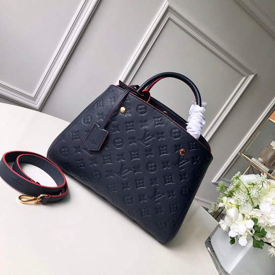 Louis Vuitton M42746 Montaigne MM Monogram Empreinte Leather Navy Blue