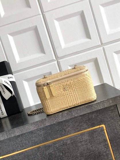 Chanel Classic Long Vanity with Chain, AP1341 Braided Raffia Apricot - Default Title - View 1