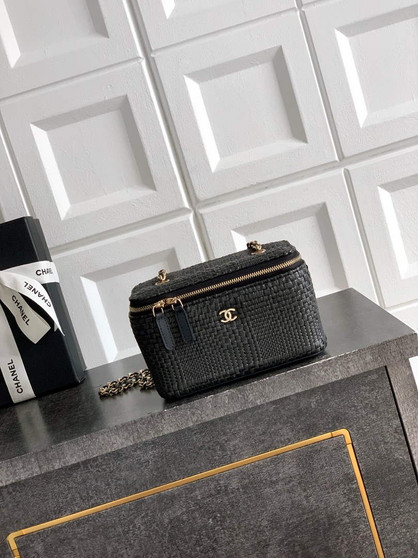 Chanel Classic Long Vanity with Chain, AP1341 Braided Raffia Black - Default Title - View 1