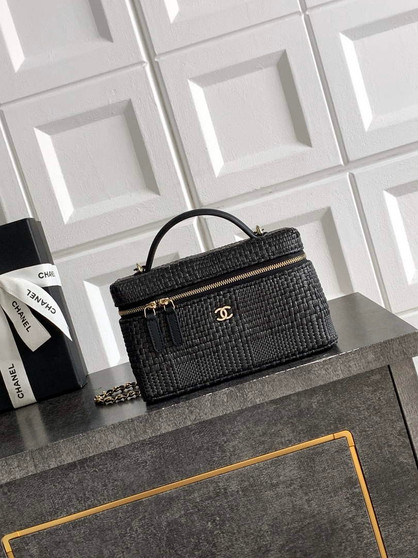 Chanel Classic Vanity with Chain, AP4385 Braided Raffia Black