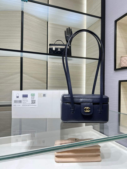 Chanel Long Vanity with Leather Strap, AP5067 Calfskin Navy