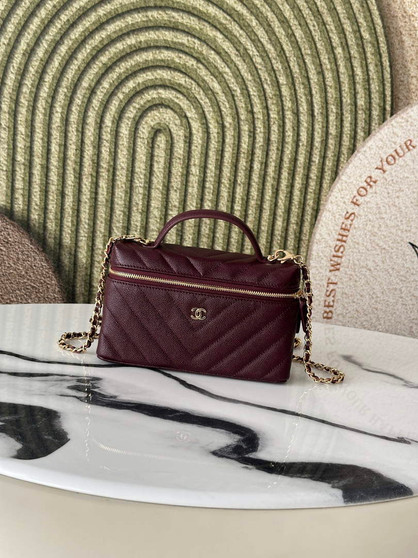 Chanel Vanity with Chain, AP5212 Shiny Calfskin Dark Burgundy - Default Title - View 1