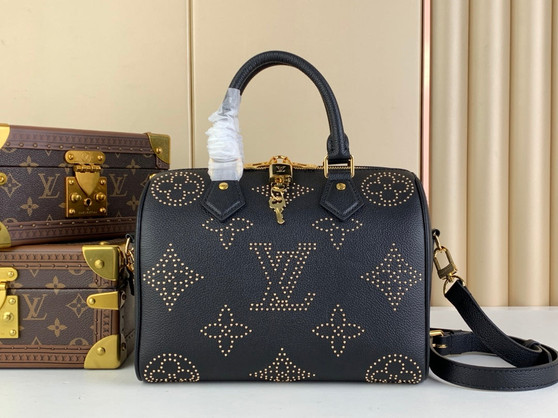 Louis Vuitton M46736 Speedy Bandoulière 25 Monogram Empreinte Leather Black - Default Title - View 1
