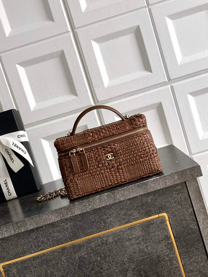Chanel Classic Vanity with Chain, AP4385 Braided Raffia Brown - Default Title - View 1
