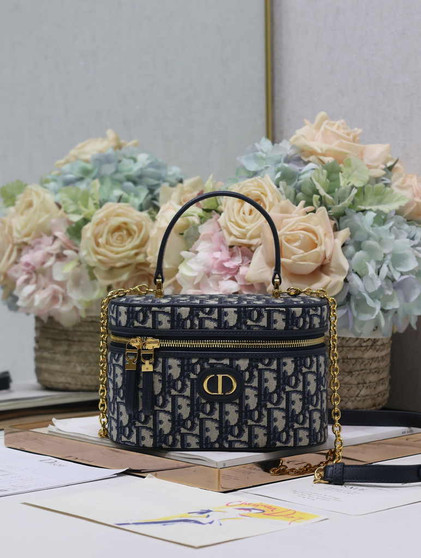 Dior Caro Small Vanity Case S5196 Blue Dior Oblique Jacquard