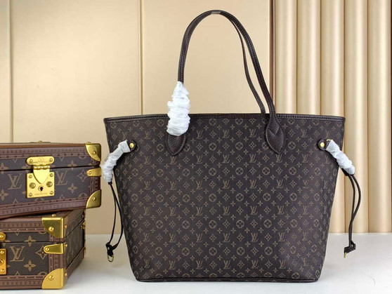 Louis Vuitton M40995 Neverfull MM Tote Bag Denim textile jacquard Brown