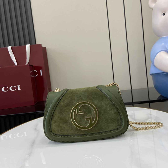 Gucci Blondie mini shoulder bag in green suede �?15711