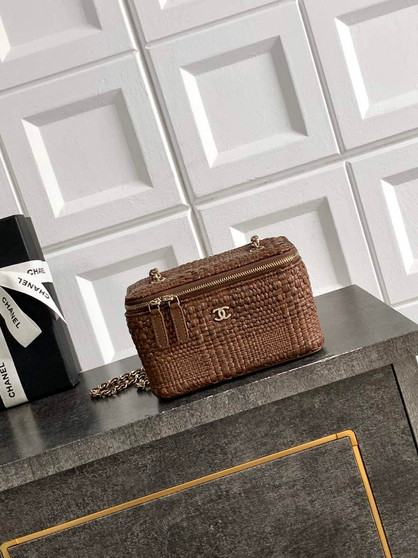 Chanel Classic Long Vanity with Chain, AP1341 Braided Raffia Brown - Default Title - View 1