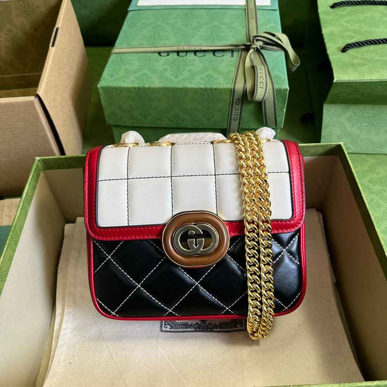 Gucci Deco mini shoulder bag in black white leather 741457 - Default Title - View 1
