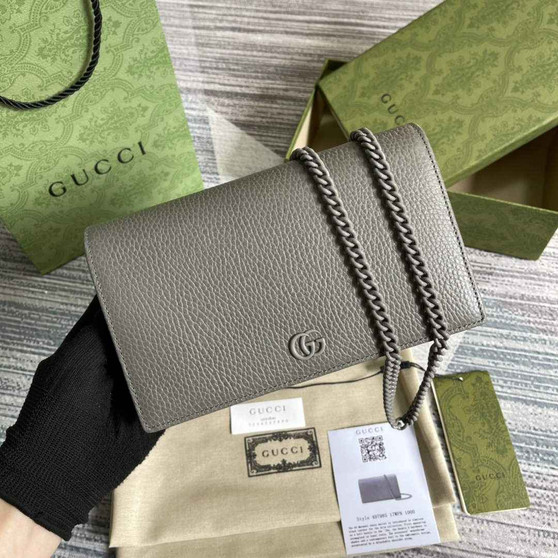 Gucci ‎497985 GG Marmont mini chain bag Gray leather - 8"W x 5"H x 1.5"D / Gray - View 1