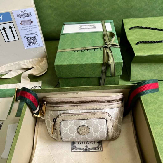 Gucci ‎682933 Belt bag with Interlocking G Beige and white GG Sumpreme - Default Title - View 1