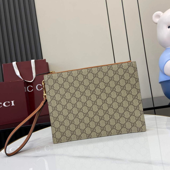 Gucci GG pouch with grey trim, 821155 beige GG Supreme canvas