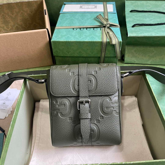 Gucci Jumbo GG small messenger bag 760235 in dark green leather