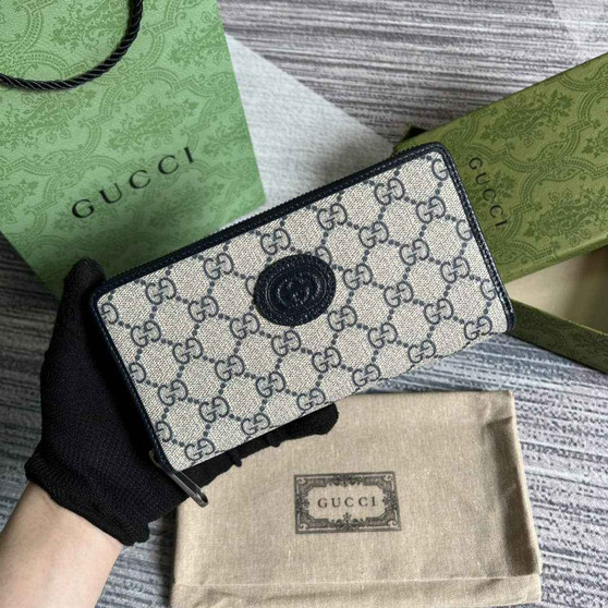 ‎Gucci 673003 Zip around wallet with Interlocking G navy blue - Default Title - View 1