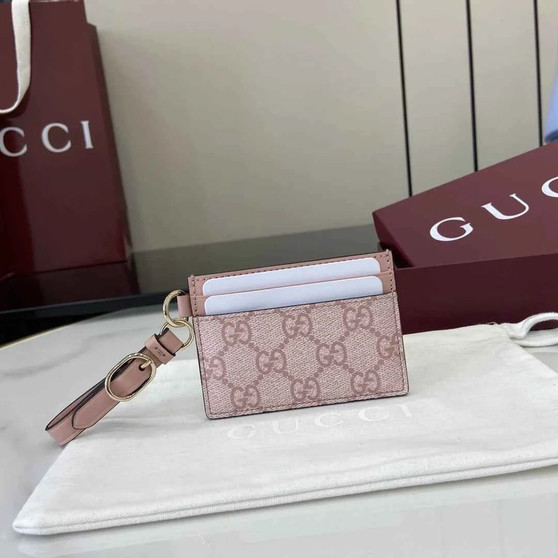 Gucci GG Emblem card case with strap 819121 pink leather