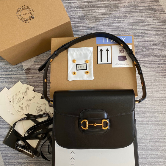 Gucci 602204 Horsebit 1955 shoulder bag Black leather - Default Title - View 1