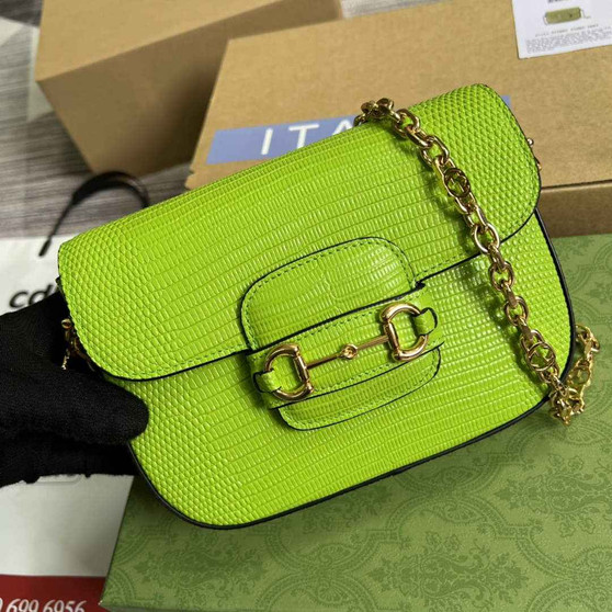 Gucci 675801 Horsebit 1955 lizard mini bag light green leather