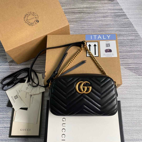 Gucci ‎447632 GG Marmont small matelassé shoulder bag Black - Default Title - View 1