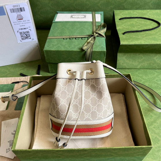 Gucci ‎‎‎550620 Ophidia mini GG bucket bag white leather - Default Title - View 1