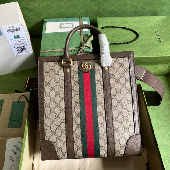 Gucci Ophidia medium tote bag 724685 in beige and ebony Supreme - Default Title - View 1