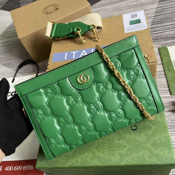 Gucci ‎‎702200 GG Matelassé leather small green - Default Title - View 1